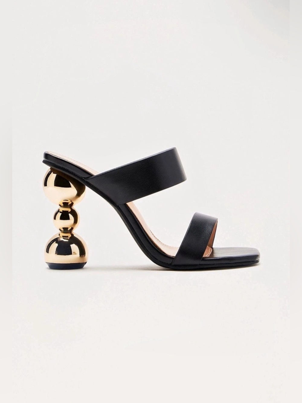 Black Gold Ball Heel Mules Square Toe Novelty High Heel Sandals